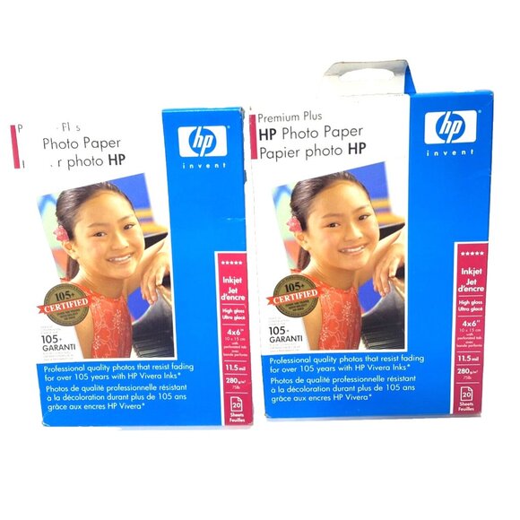 Premium Plus HP Photo Paper 2 boxes New Inkjet High Gloss 4x6" - 20 Sheets/Box - Picture 1 of 6